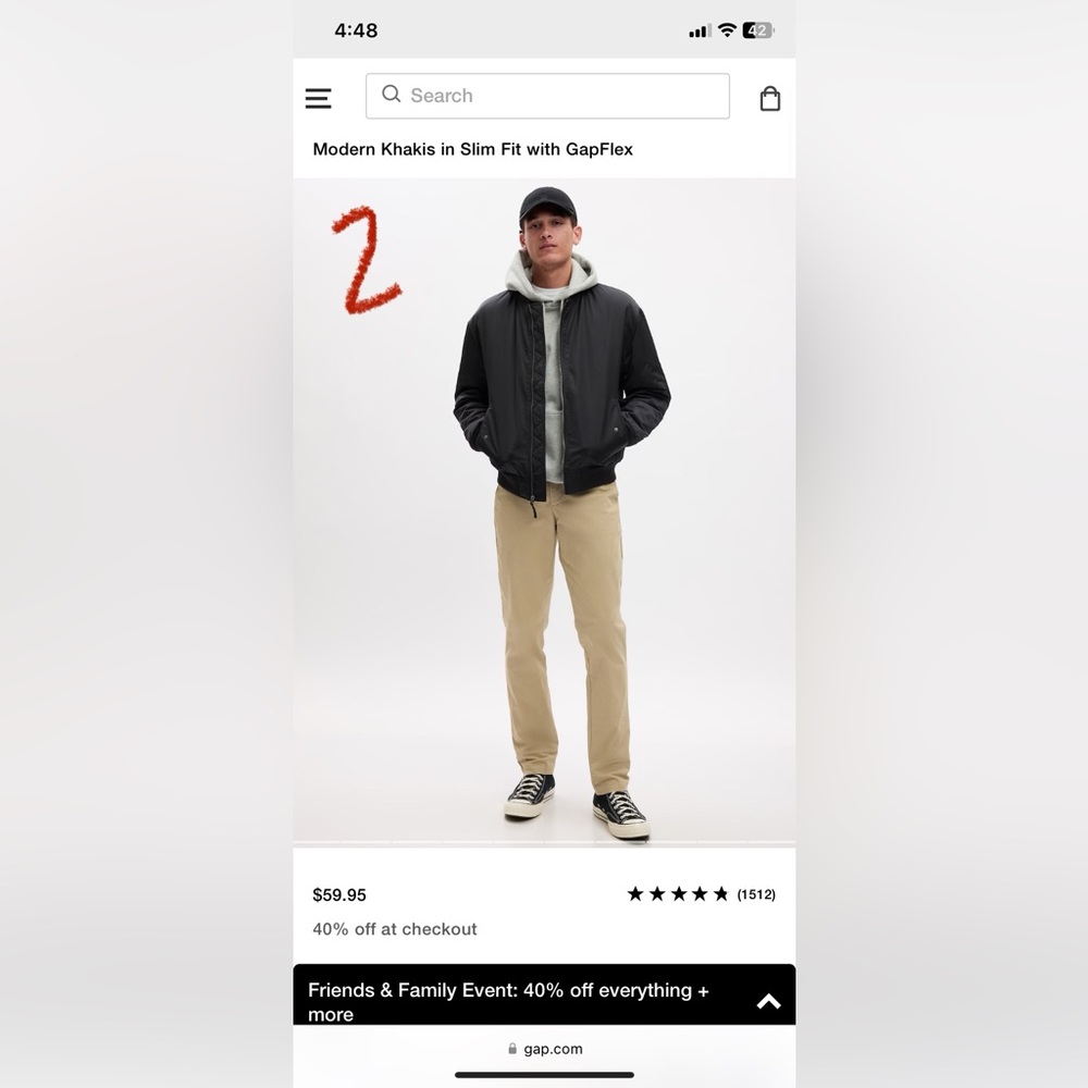 Men’s khaki gap pants 36W 30L